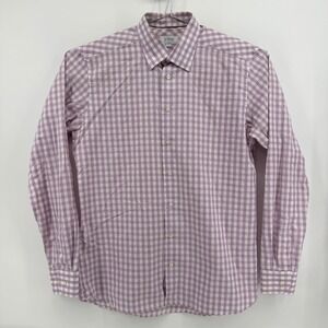 Eton Button Down Men XL Purple Gingham Cotton Linen Slim Fit Shirt